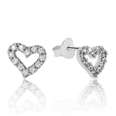 Boucles d'oreilles à tige en forme de cœur blanc argenté